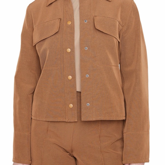 Vince Ribbed Button-Front Jacket in Warm Caramel - Picture 2 of 8